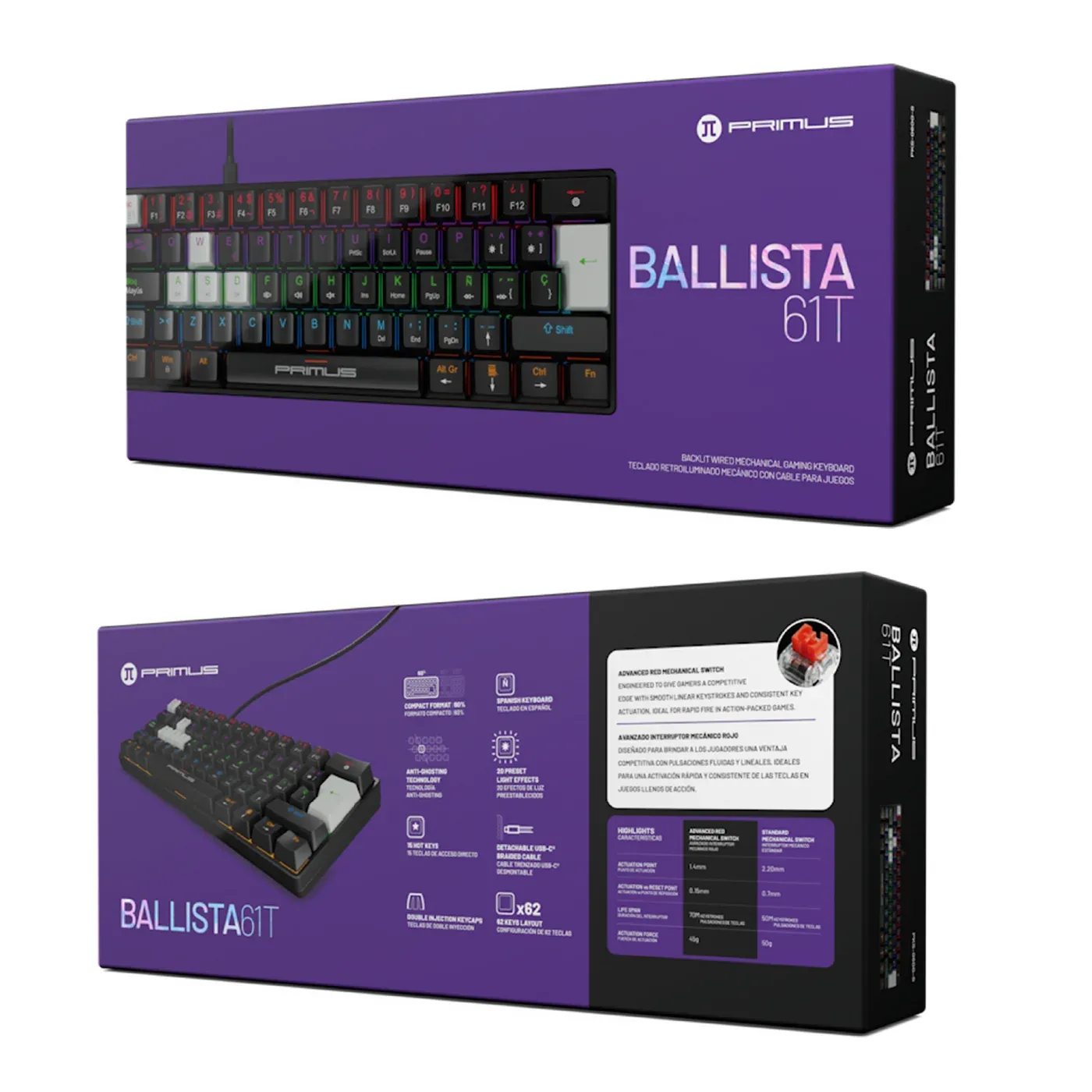 TECLADO MECÁNICO GAMER PRIMUS BALLISTA61T PKS-060G-S