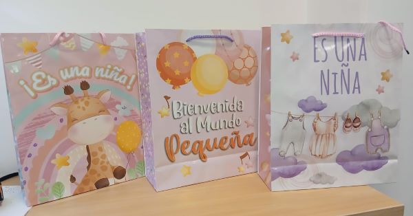 BOLSAS DE REGALO PARA BABY SHOWER NIÑA LARGE - 32CMSX26CMS - 12-517