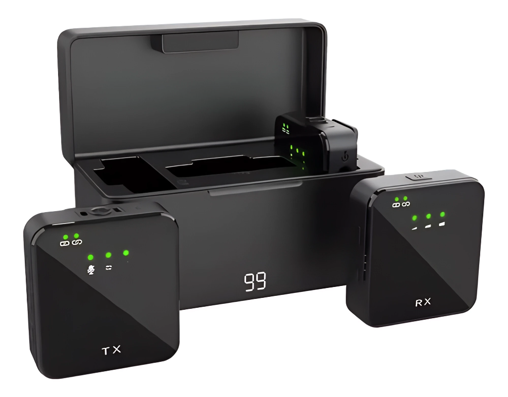 MICRÓFONO INALÁMBRICO DE TRANSMISIÓN DUAL CON ESTUCHE DE CARGA SX63