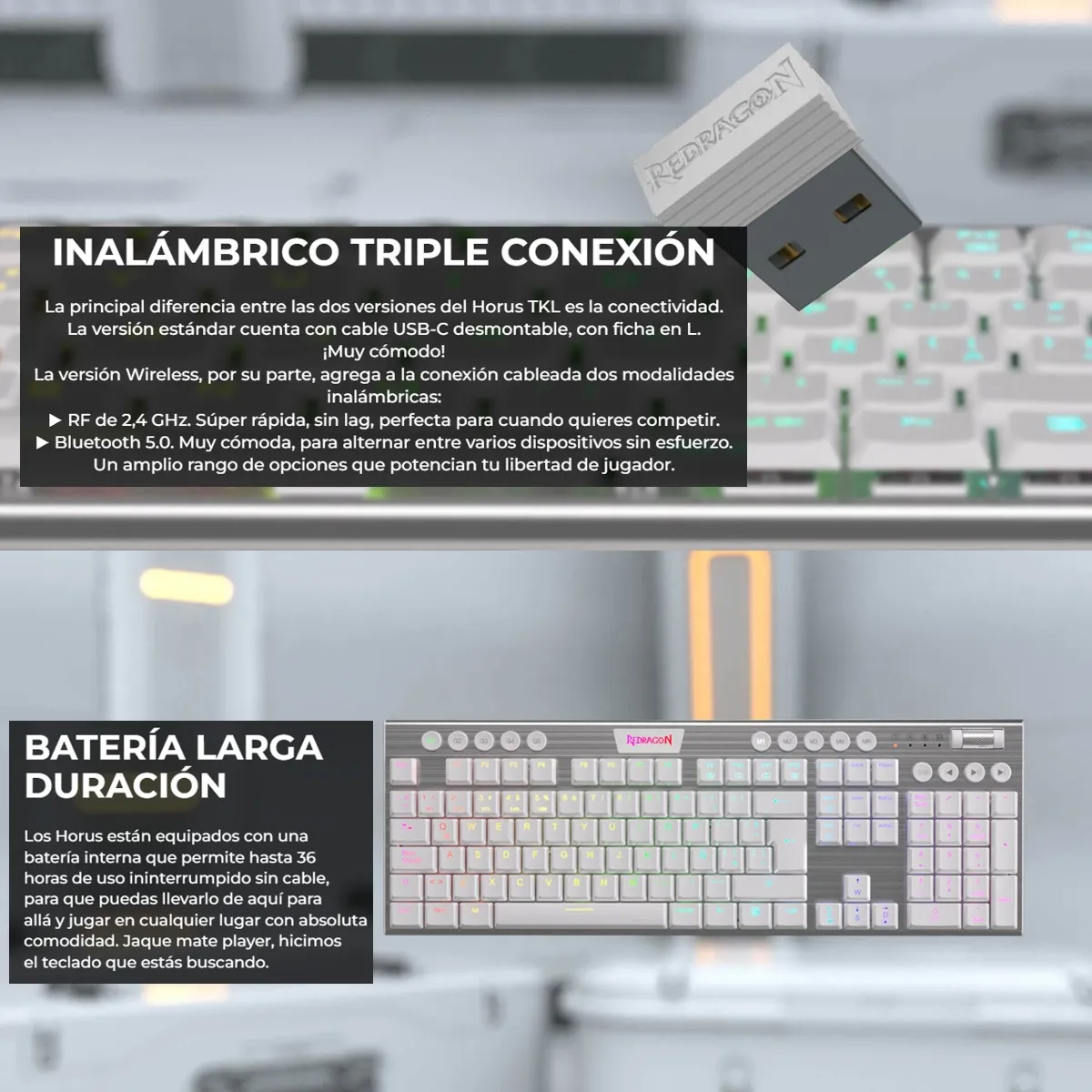 TECLADO MECÁNICO INALÁMBRICO REDRAGON HORUS RGB - K618W - Imagen 3