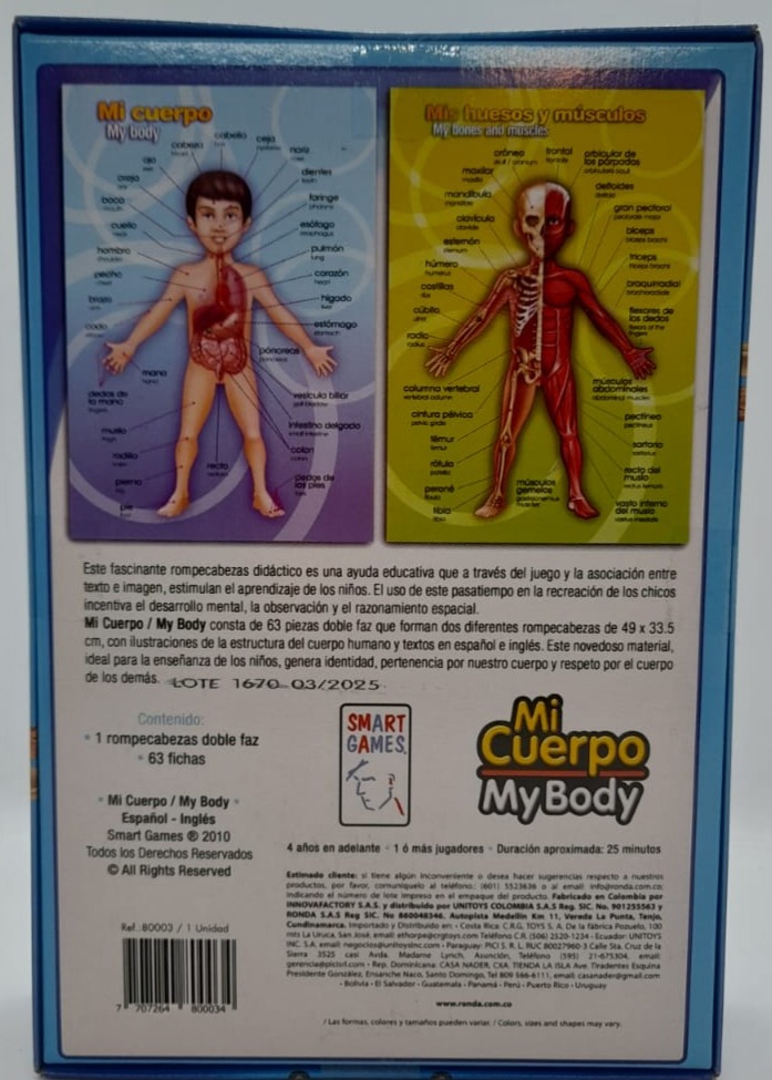 ROMPECABEZAS DIDÁCTICO MI CUERPO DOBLE FAZ 63 PIEZAS 80003 - Imagen 3