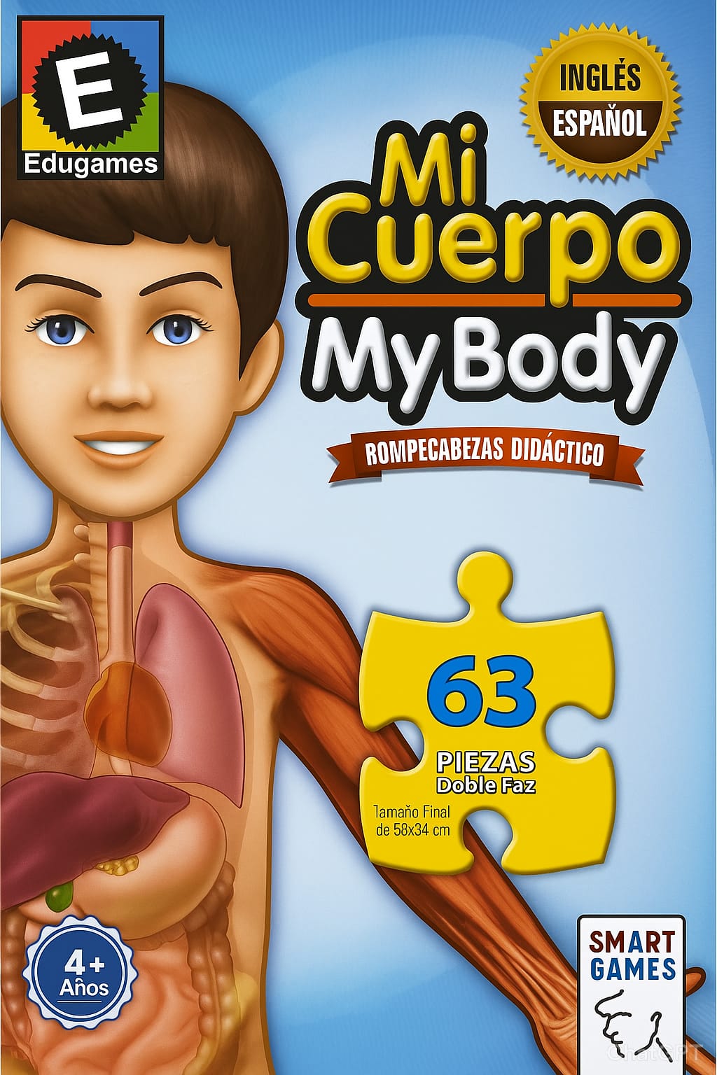 ROMPECABEZAS DIDÁCTICO MI CUERPO DOBLE FAZ 63 PIEZAS 80003