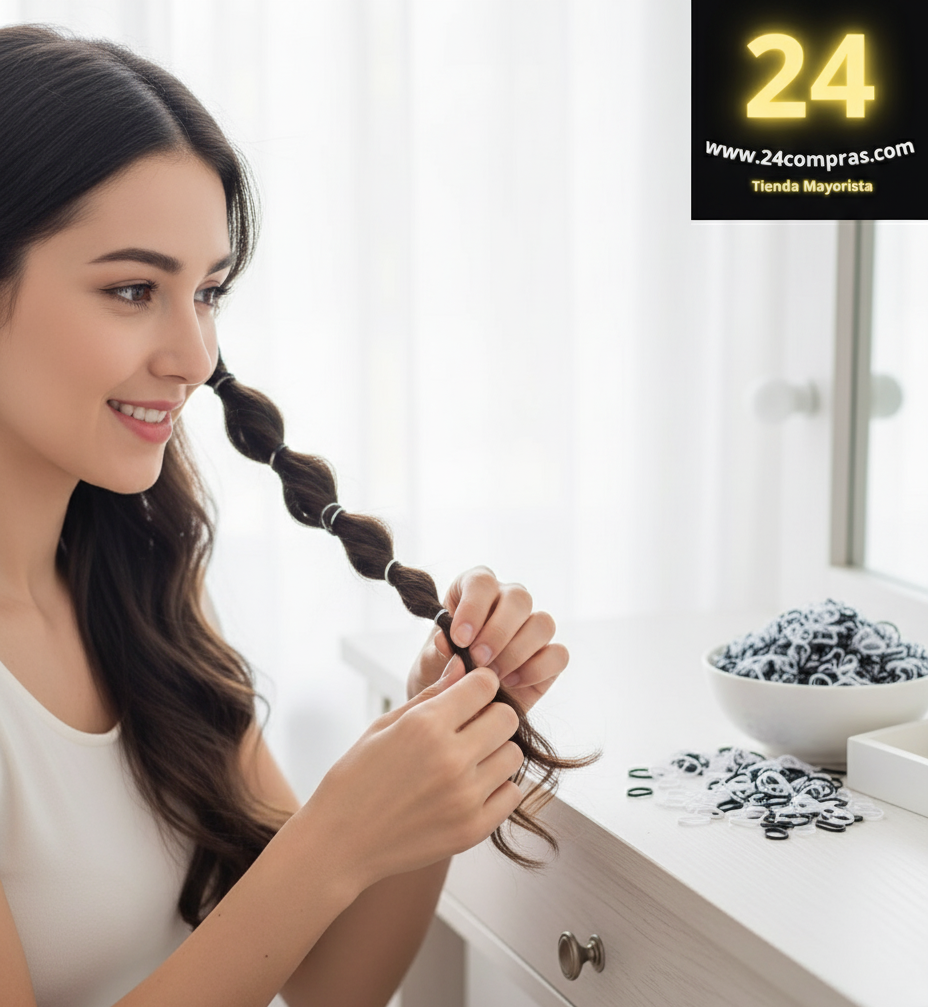 PAQUETE DE LIGAS DESECHABLES PARA EL CABELLO – BLANCO & NEGRO ZJ222094 - Imagen 2