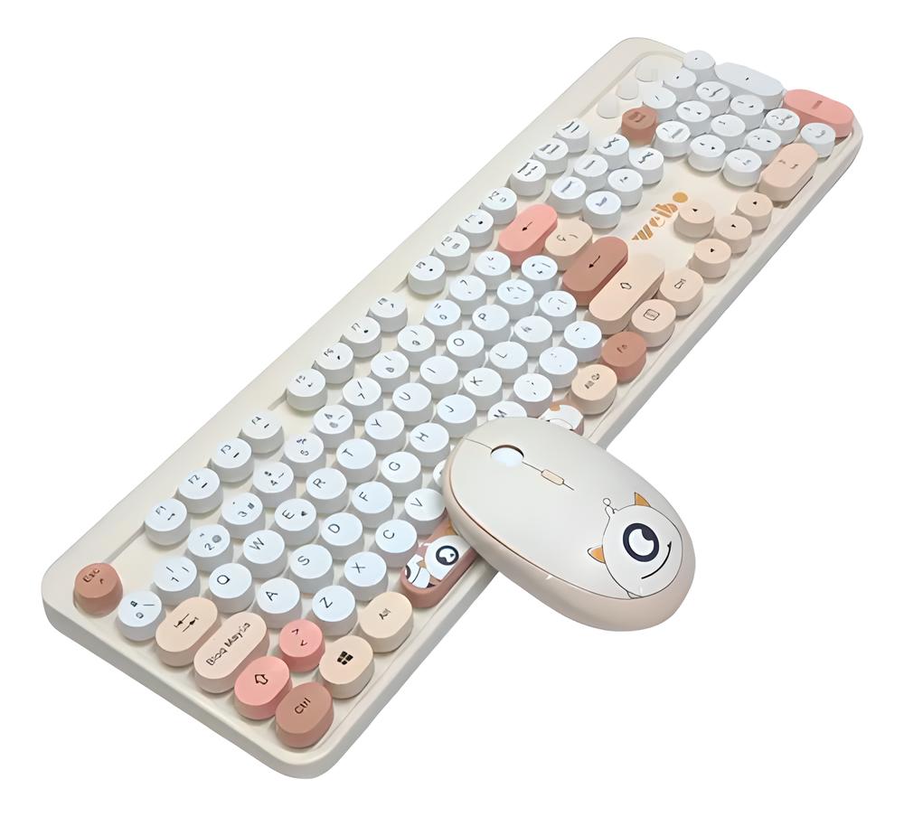 COMBO TECLADO Y MOUSE INALÁMBRICOS DISEÑO RETRO Y COLORES PASTEL WB216 - Imagen 4