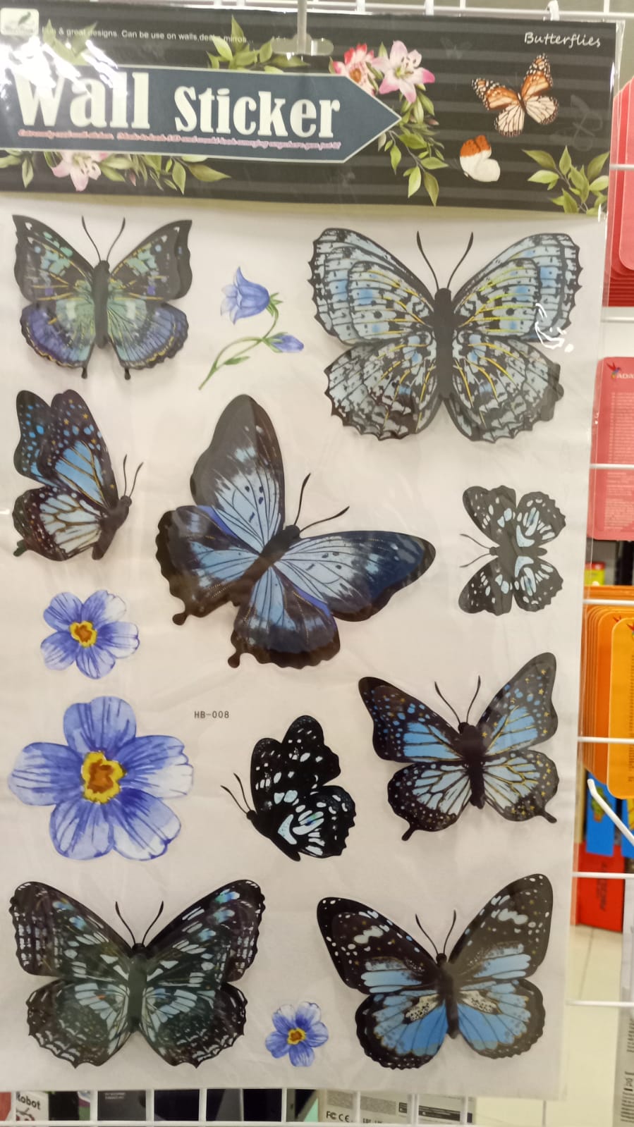 MARIPOSAS ADHESIVOS PARED X9 + 4 FLORES - HB-008  ZJ225453