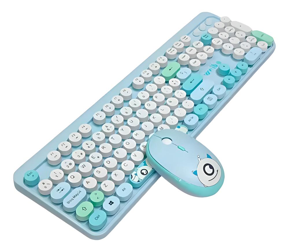 COMBO TECLADO Y MOUSE INALÁMBRICOS DISEÑO RETRO Y COLORES PASTEL WB216 - Imagen 3