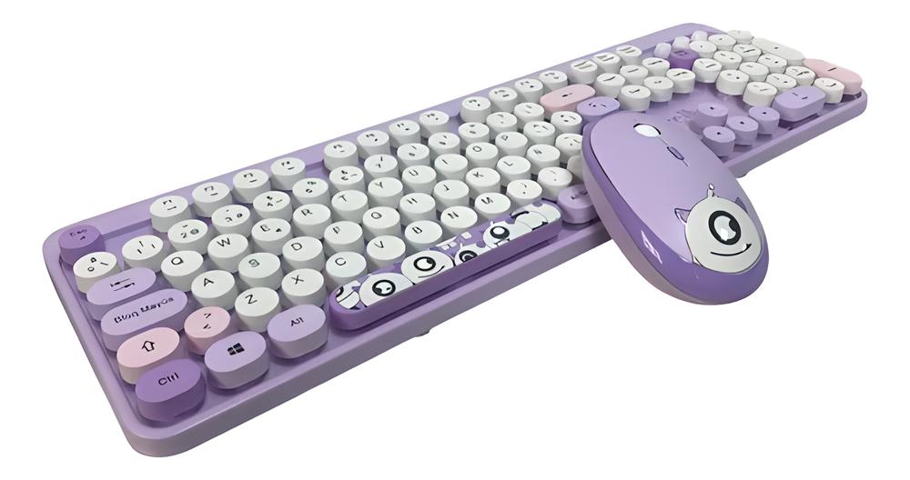 COMBO TECLADO Y MOUSE INALÁMBRICOS DISEÑO RETRO Y COLORES PASTEL WB216 - Imagen 2