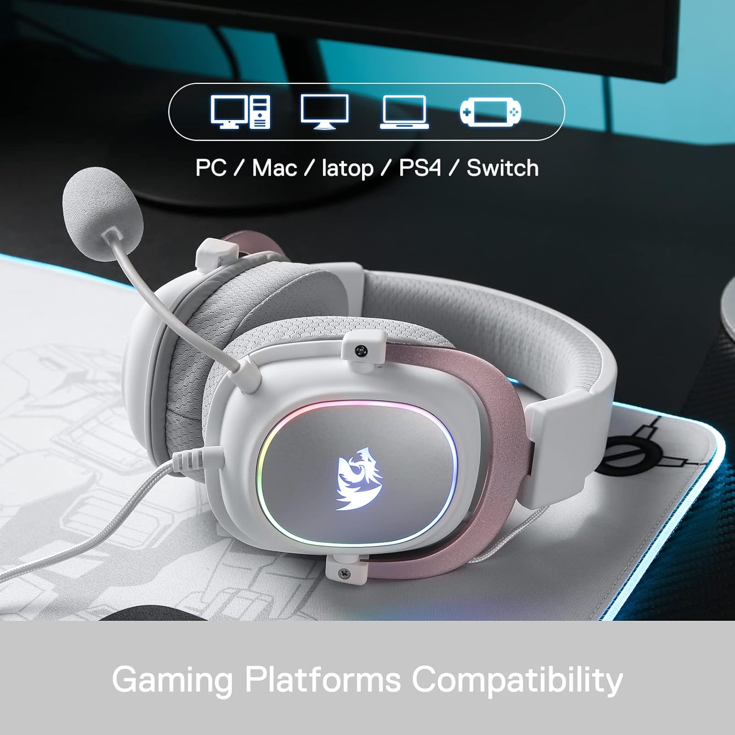 REDRAGON H510W-RGB ZEUS X – AURICULARES GAMERS PREMIUM BLANCO - Imagen 3
