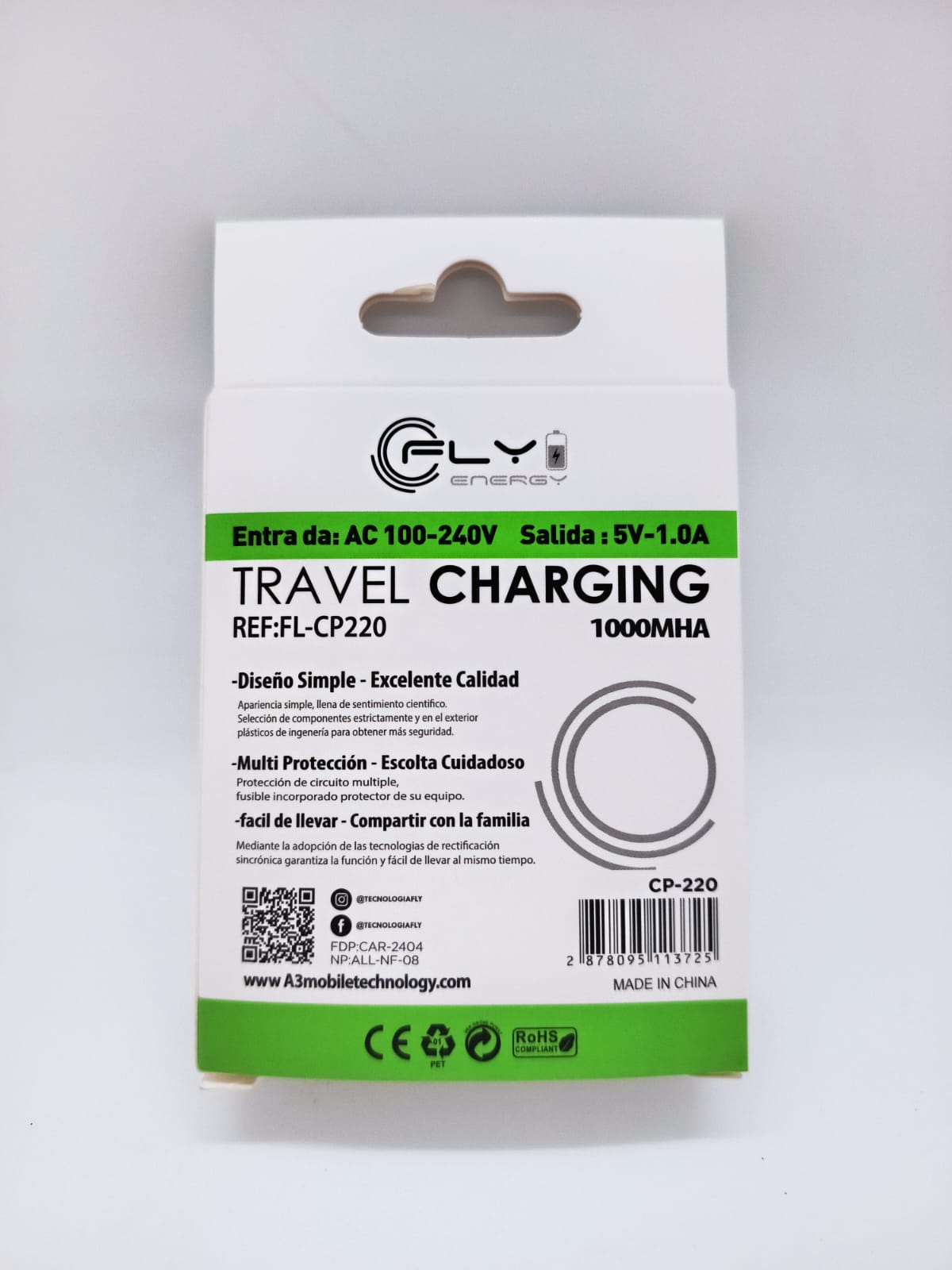 CARGADOR DE VIAJE FLY ENERGY 1000MHA    CP-220 - Imagen 2