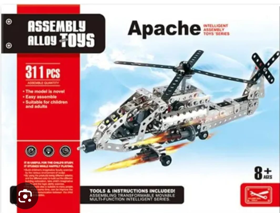 JUGUETE DE ENSAMBLE APACHE 311 PIEZAS METALICAS HELICOPTERO 530
